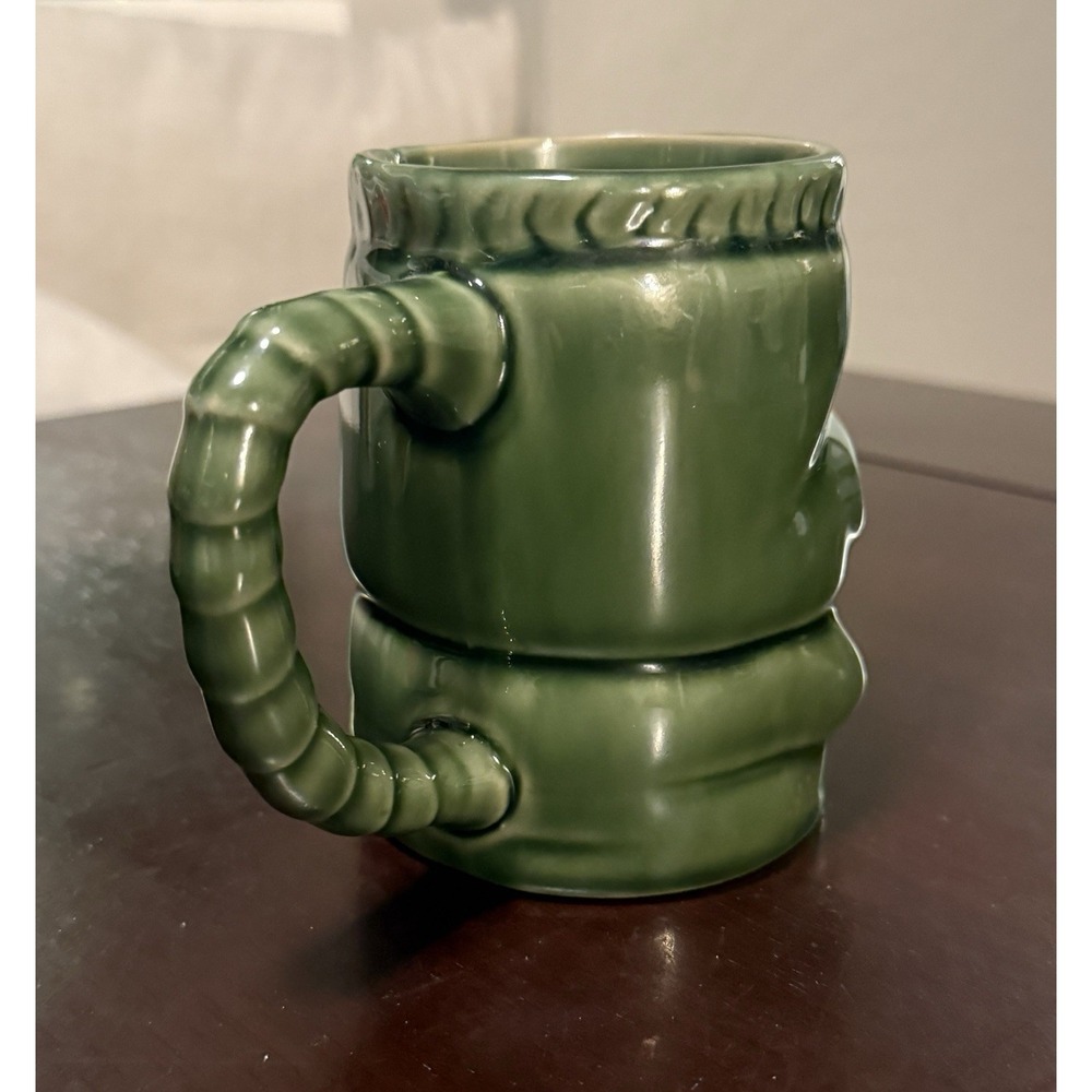 TIKI Coffee Ceramic Mug Handle Green Hawaiian Smiling Hang Ten Glossy - 4" Tall - Picture 4 of 8